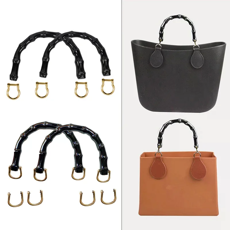 Maniglia per borsa in tessuto Accessorio per borsa in tessuto Maniglia per borsa in bambù Imitare Maniglia per scatola Maniglia per borsa in plastica con fibbia a D Nero fai da te - immagine 2