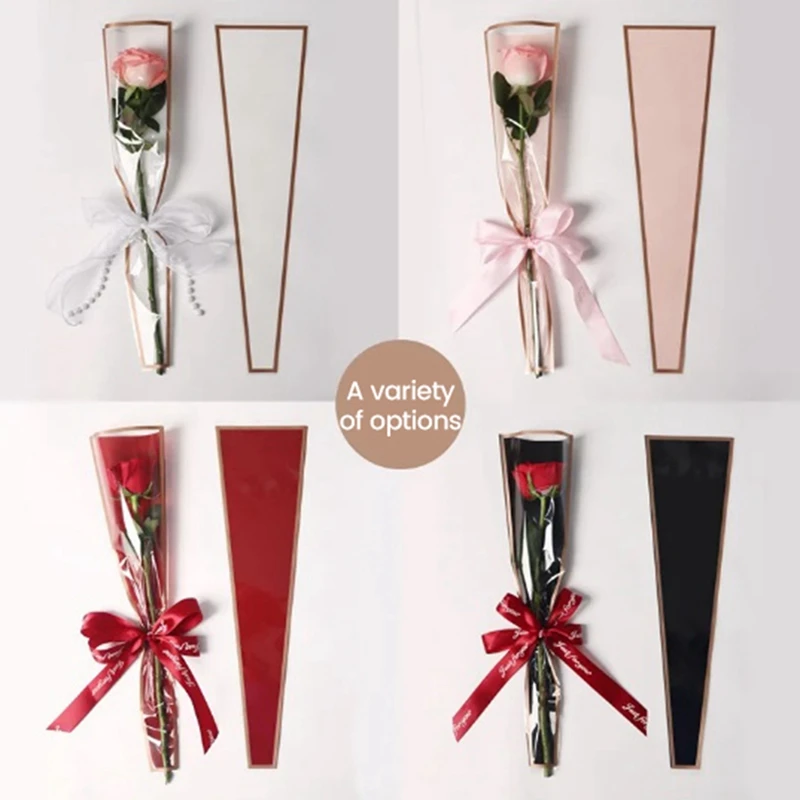50 Piece Single Rose Sleeves Flower Wrapping Bag Bouquet Packaging Bags Floral Wrappers Plastic For Valentine's Day