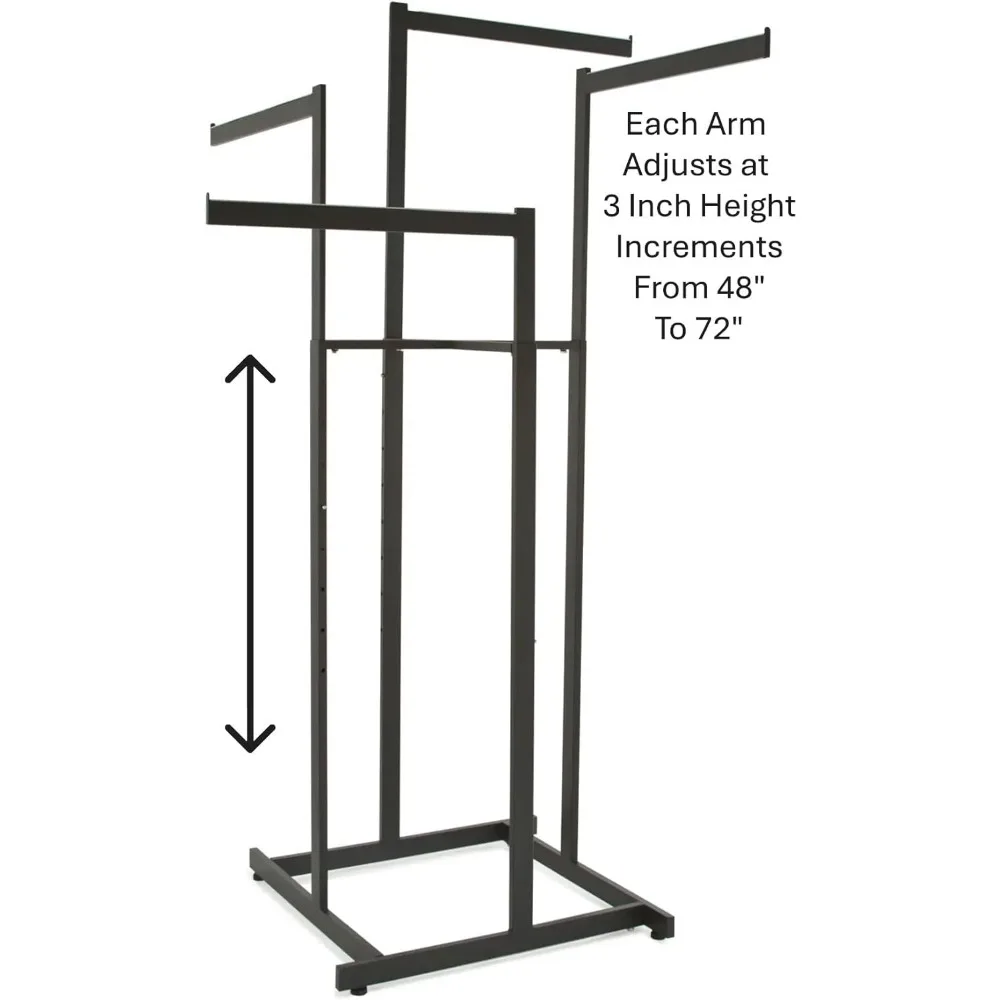 Adjustable 4-Way Garment Rack with Straight Arms, Rectangular Tubing, and Matte Black Finish