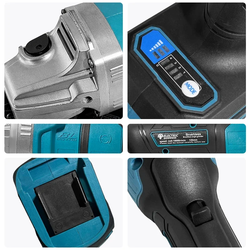 125mm Cordless Angle Grinder 10000rpm Hand-held Brushless Metal Polishing Tool Wood Cutter For Makita 18v Battery 4