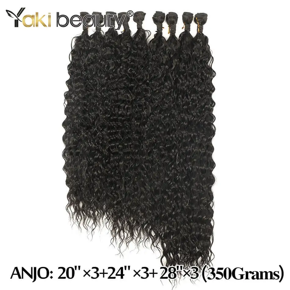 9PCS/Set Super Long Synthetic Kinky Curly Hair Extensions 300G Organic Fiber Water Wave Hair Weave Full End Bundle