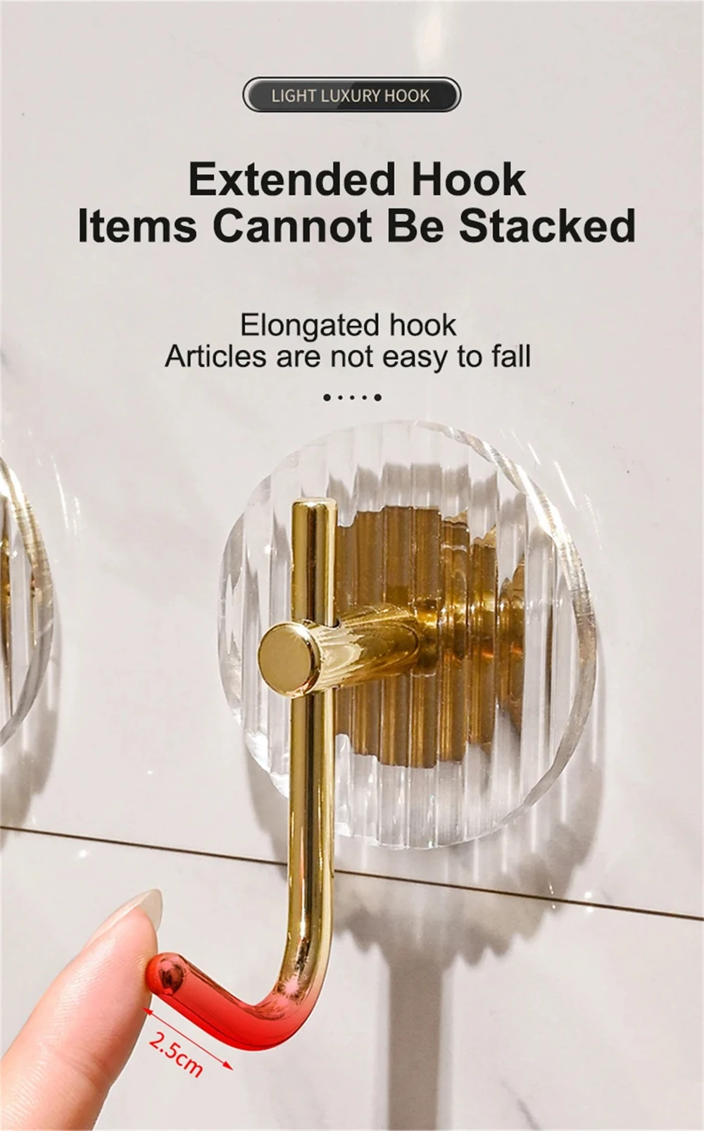1 Piece Wall-mounted Acrylic Self-adhesive Hook Bathroom Punch-free Shower Hook Multi-scenario Application Bathroom Accessory