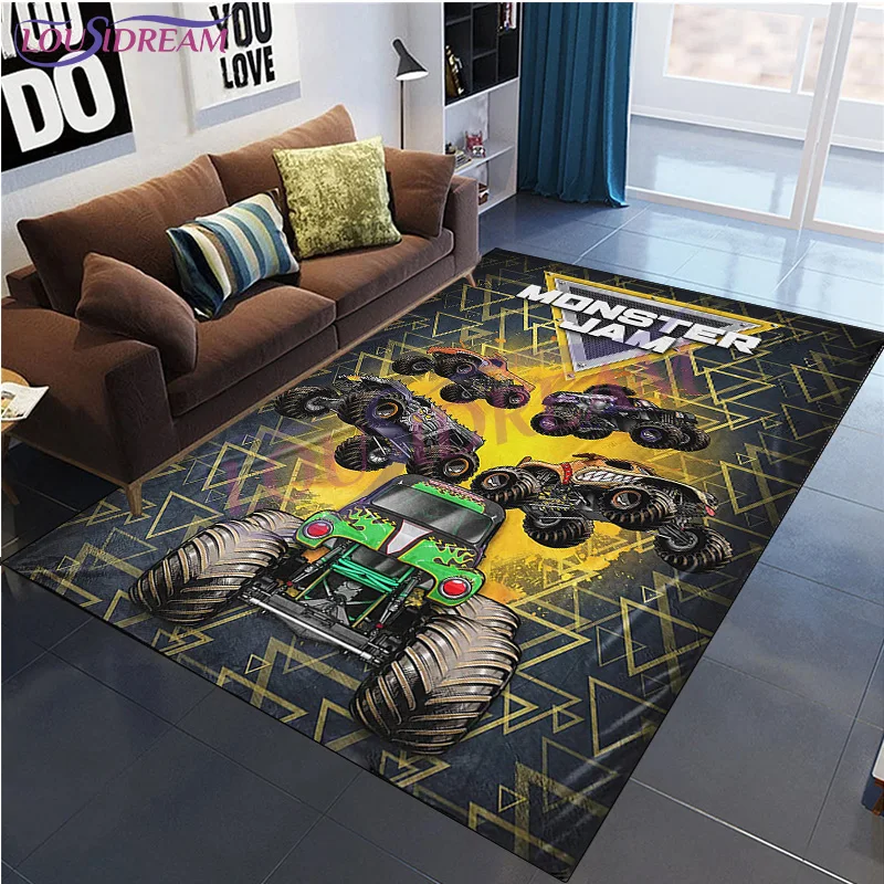 Modern Home Square Carpet Flanella Monster Truck Carpet Thrill Game Monster Jam Tappetini Decorativi Soggiorno Camera Da Letto Tappeto