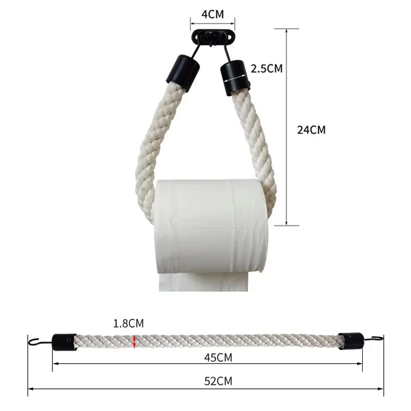 Toilet Tissue Roll Holder Creative Retro Paper Towel Ring For Household Storage Rack Self-Adhesive Wall Mounted Hanging Rope