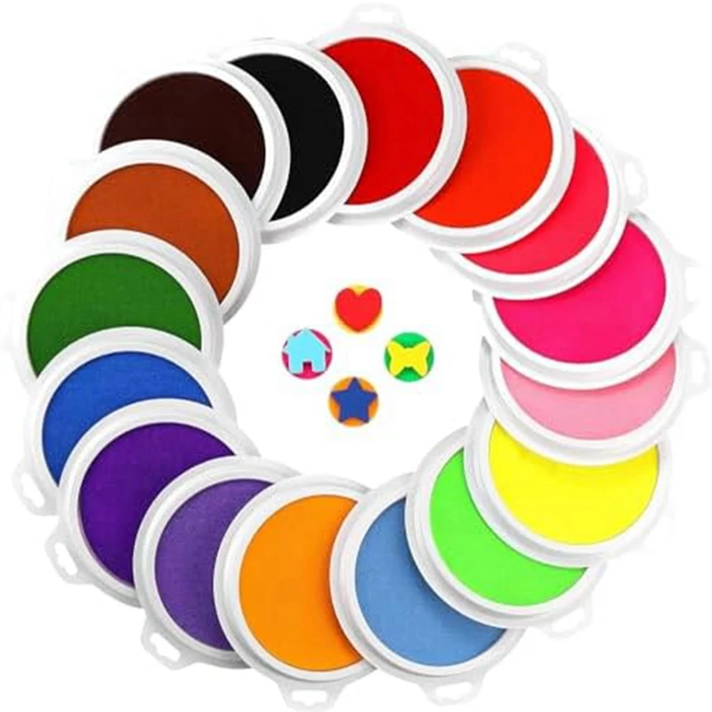 

16 Pack Washable Ink Pads For Kids - 7Inch Largeround Stamp Pads For Finger Painting Rubber Stamps - Easy To Clean