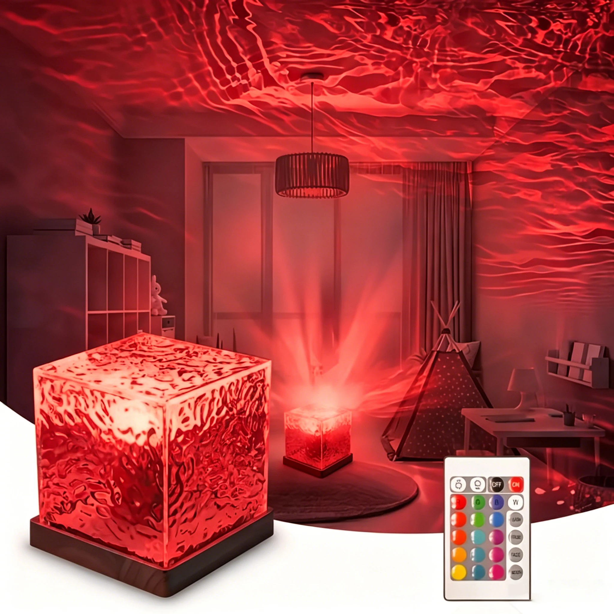 16 Colors Ocean Wave Projector LED Night Light Touch Remote Control USB Powered Auto Rotating Dimmable Lamp for Birthday Gift