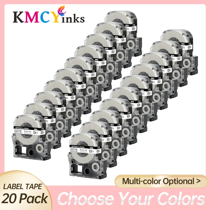 Kmcyinks 20×12 mm Label Tape Preto on White Ss12kw Lk4wbn Compatível para Epson King Jim Lc4tbn lk 4wbn Lw300 400 Label Maker