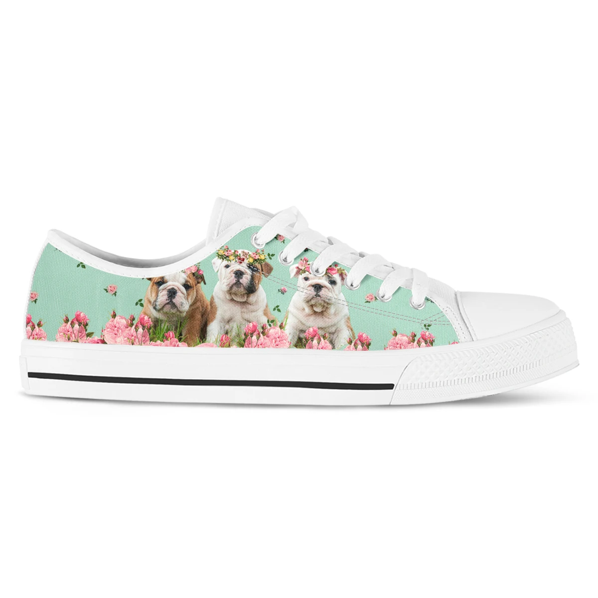 English Bulldog Love Dog Prints Canvas Sneakers Sport Casual Shoes Fashion Breathable Women Flats Canvas Shoes