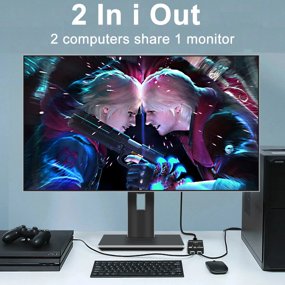 HDMI 호환 스플리터 4K 스위치 KVM 양방향 1x 2/2x1 HDMI 호환 스위처, 2 in1 출력 PS4/3 TV 박스 스위처 어댑터