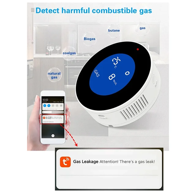 A33T-Combustible Gas Detector Combustible Gas Leak Detector With Temperature Function With LCD Display With Tuya App EU Plug 4