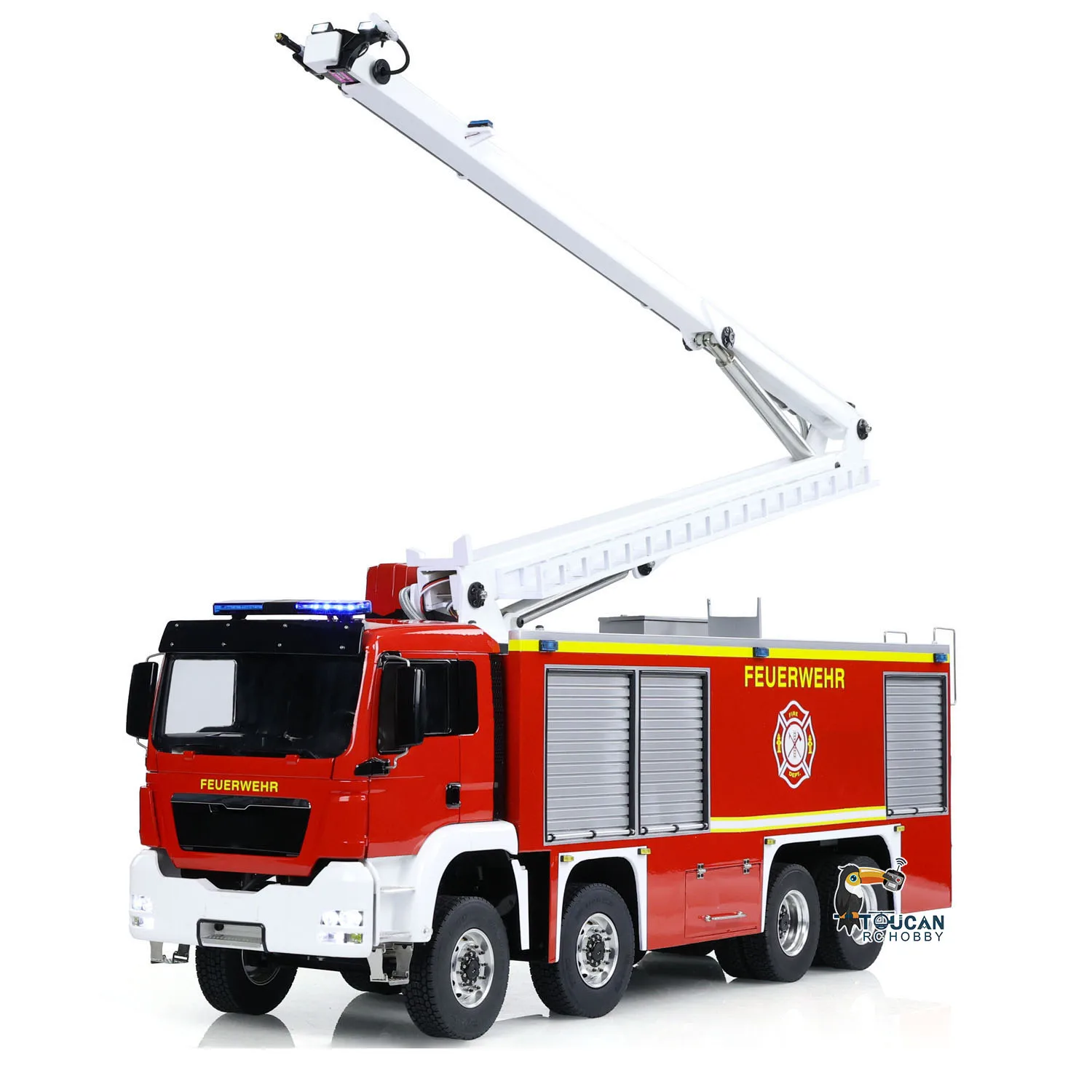 1/14 Metal Chassis Snozzle High-reach Extendable Turret 8x4 RC Fire Truck Sprinkler Painted Assembled Light Sound RC Truck 3