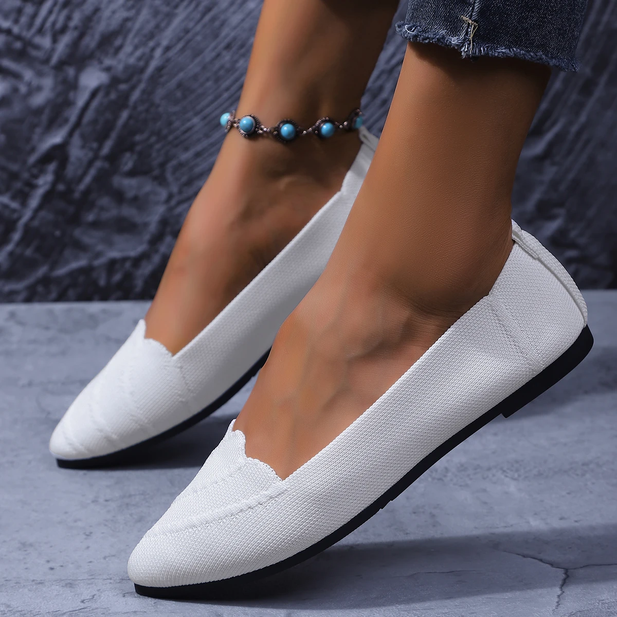 Women Flats Women Solid Slip Designer Casual Breathable Mesh Shoes Women Loafers Comfortable Shoes Pointed Toe Flat Shoes - 2