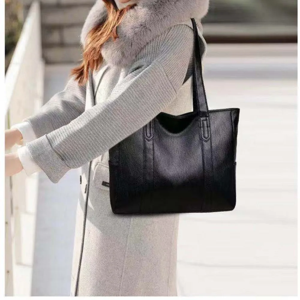 Versatile Soft PU Leather Bag New Square Shape Vintage Handbag Large Capacity Solid Color Shoulder Bag Shopping Bag