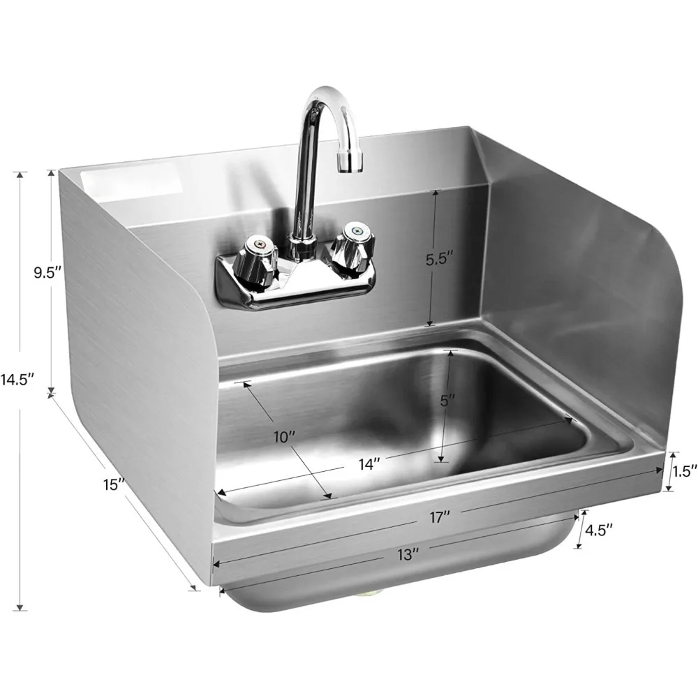 Rust Steel Sink with Faucet and Splash Guard, Commercial Wall Mounted Home Kitchen Sink 17 x 15 Inches 6