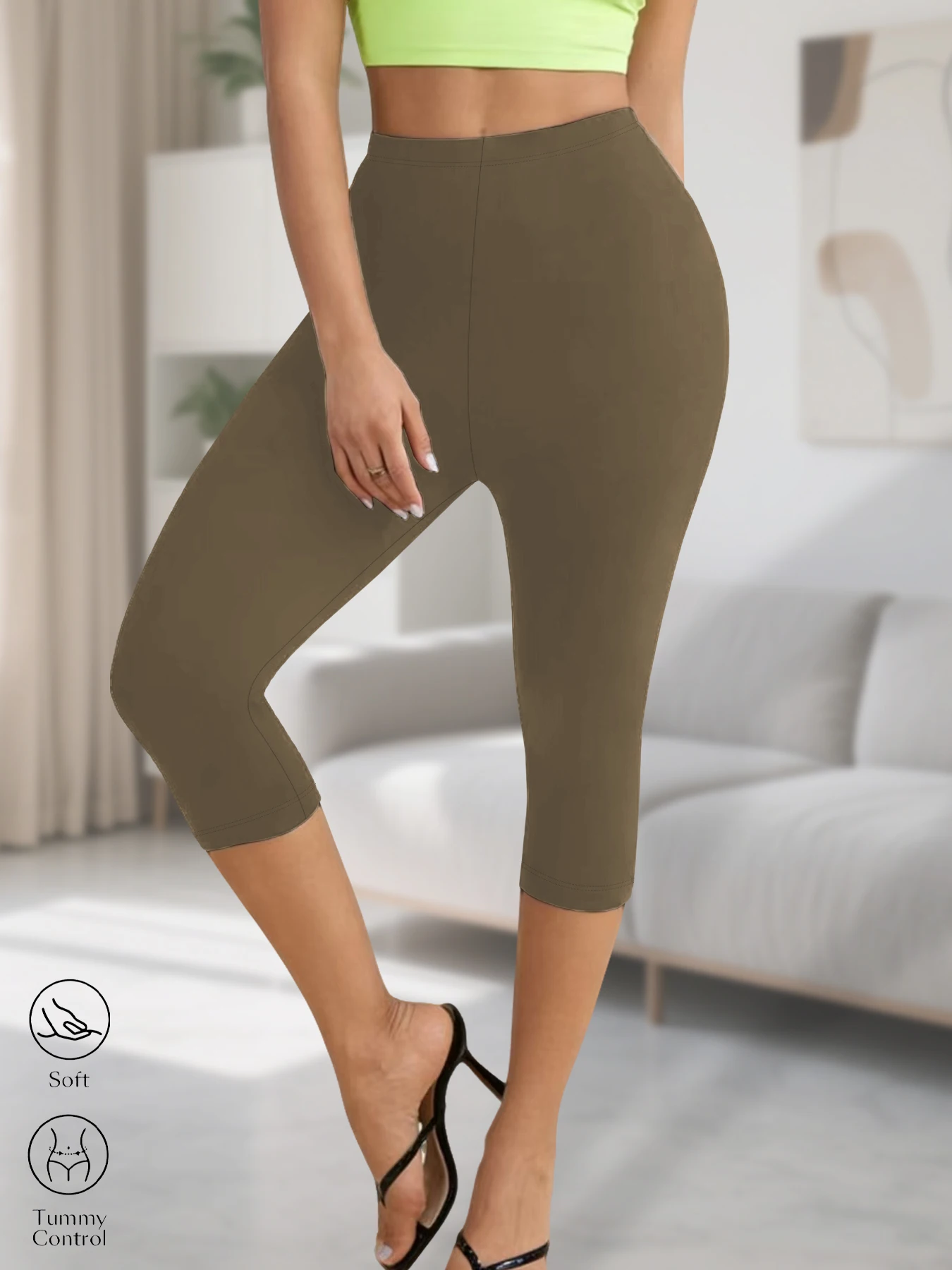 Superweiche Yoga-Laufhose für Damen, Capri-Leggings, nicht durchsichtig, für sportliches Training, Freizeit-Leggings für zu Hause – Detail 9