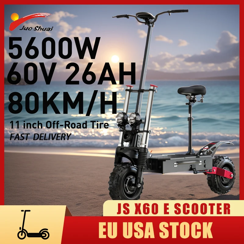 

80KM/H 85KM Electric Scooter for Adult 5600W Dual Motor 11 Inch Off-Road Tire E Scooter 60V 26AH Li-Battery Shock Absorption CE