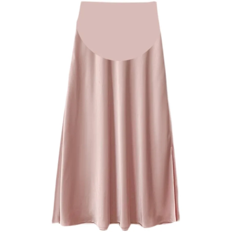 Acetate Satin Skirt for Maternity Drooping Smooth A-line Wrapped Hip Skirt for Pregnant Women 24SS Summer Y2k Youth Pregnancy