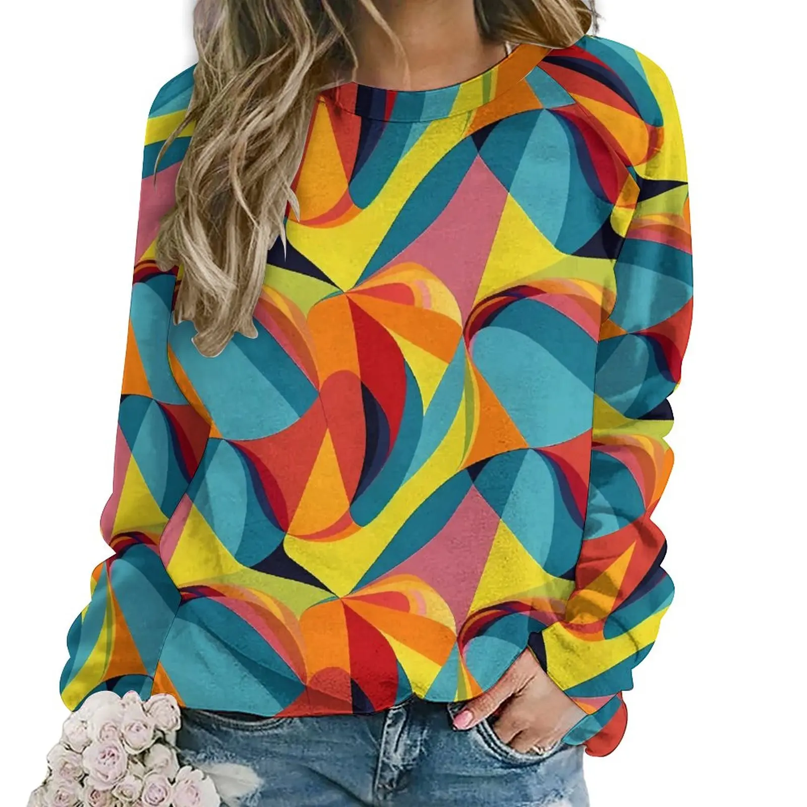 

ColorBlock Hoodies Abstract Print Harajuku Oversized Hoodie Female Long Sleeve Retro Graphic Casual Sweatshirts
