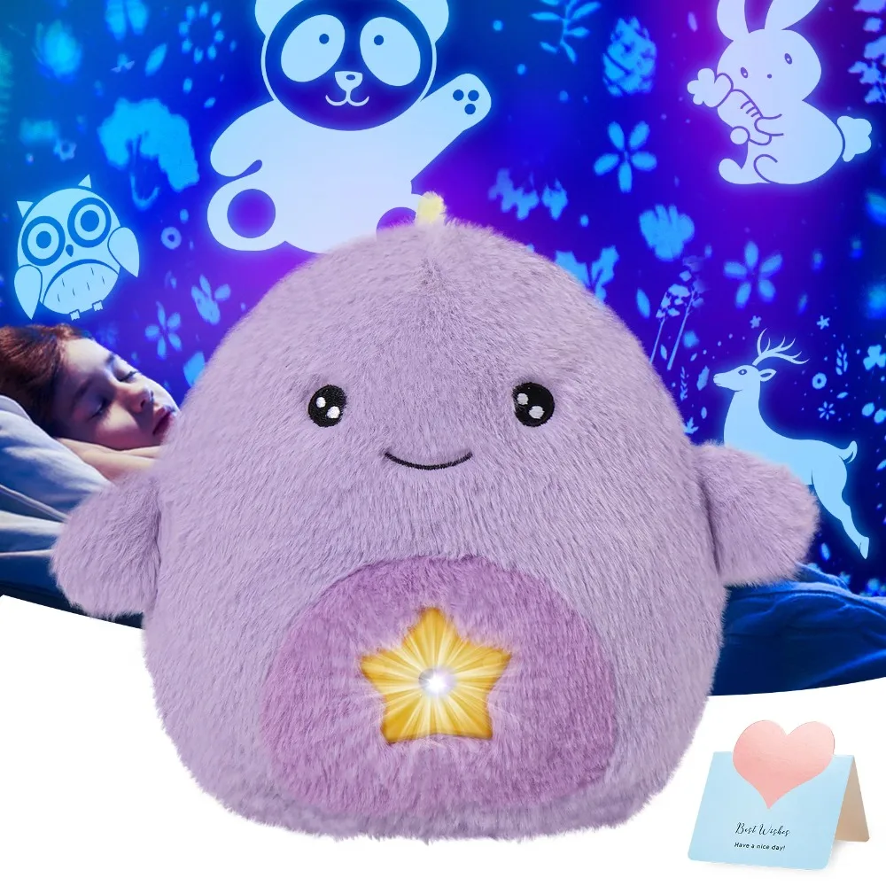 28cm Unicorn Projector Plush Toys Doll Throw Pillows with LED Light Cute Soft Bear Dog Stuffed Toy Animals Kids Girls for Gifts