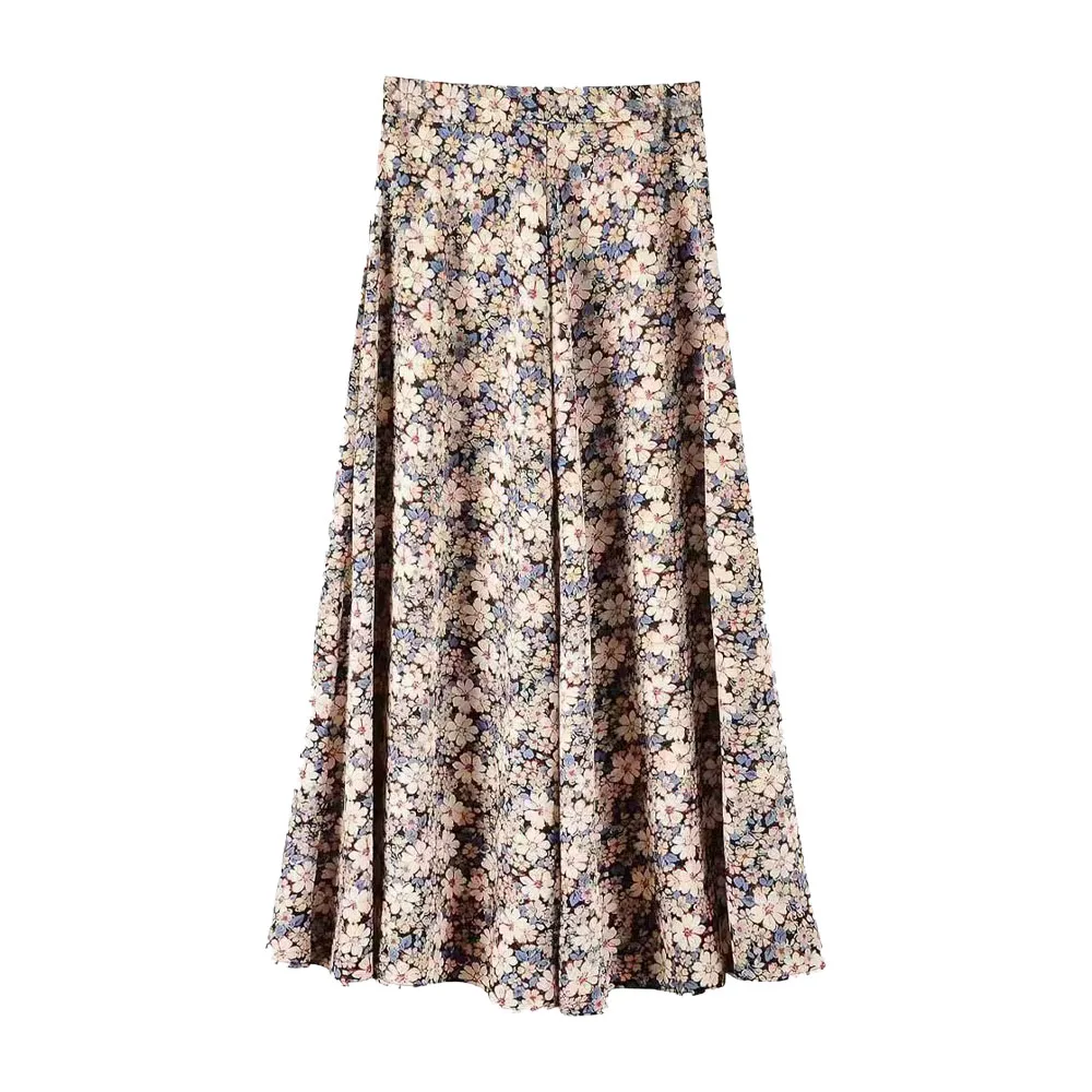 

Zach AiIsa summer new women's fashion temperament retro flower print high waist casual drape vacation wind skirt