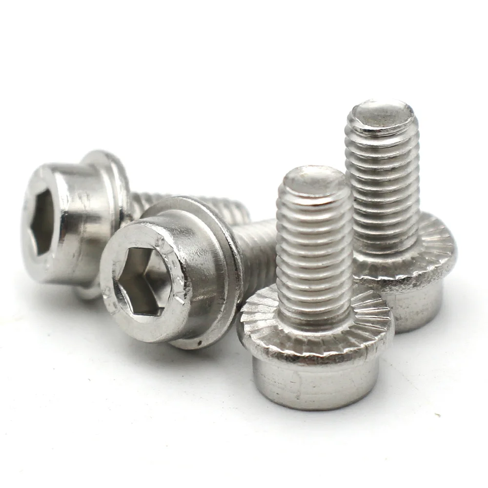 Stainless Steel Flange Hex Socket Cap Anti-Slip Washer Serrated Cylindrical Head Screws Bolt M3 M4 M5 M6 M8 M10 M12 304 A2-70