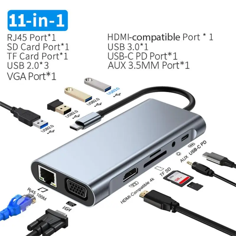 

USB-разветвитель с разъемом Type-C на 4K HDMI, VGA, RJ45, 3,5 мм