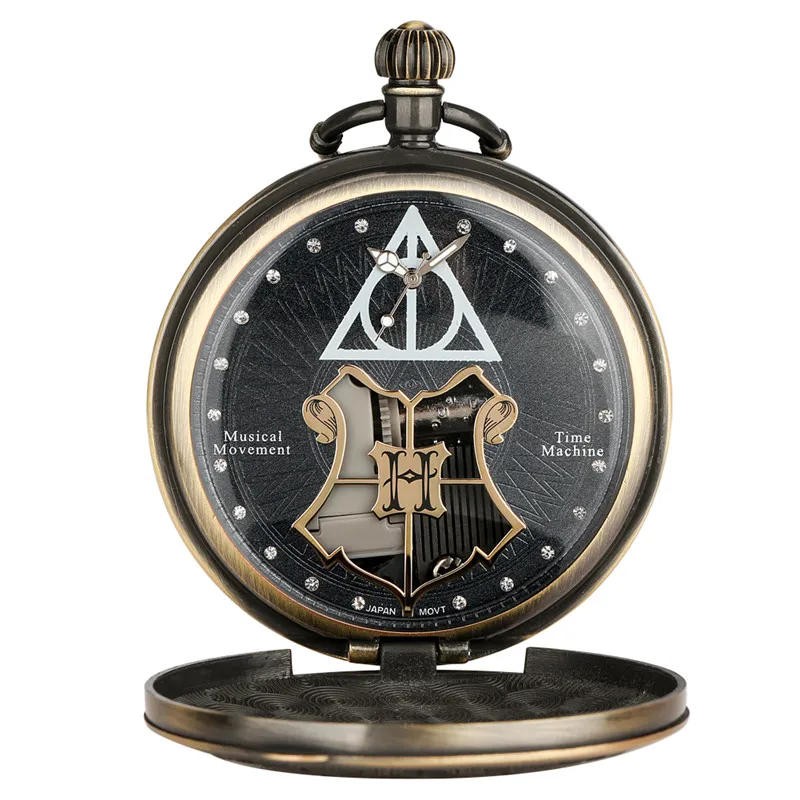 Antique Style Movie Theme Design Playing Song Men Women Musical Quartz Pocket Watch Sweater Necklace Chain Collectable reloj