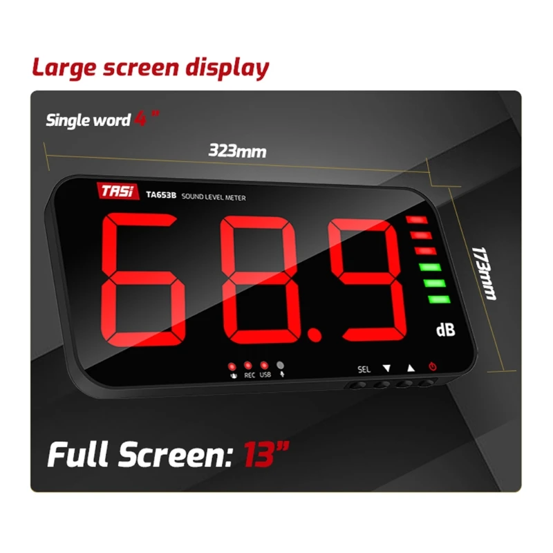TA653B 사운드 레벨 테스터 온도 습도 측정 컬러 LED 스크린 TOP 것