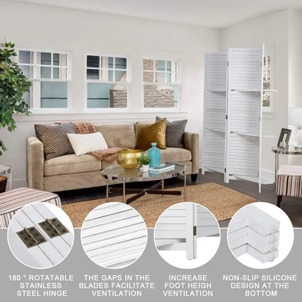 Room Divider Folding Privacy Wooden Screen with Clever Shelf Portable Partition