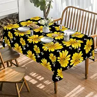 Spring Yellow Sunflower Printed Tablecloths Bumble Bee White Washable Table Cover for Kitchen Table Decor Wedding Party Decor 2