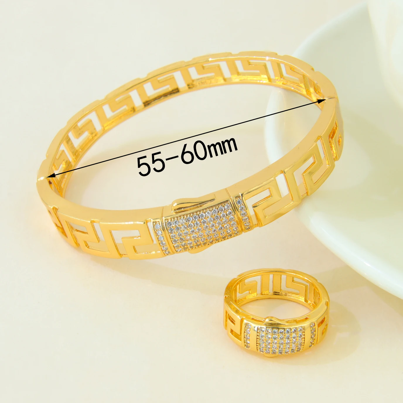 موضة دبي سوار مطلي بالذهب خاتم مجموعة 21k الذهب ال...