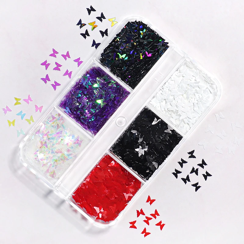 Holographic Butterfly Nail Glitter Sequins - Sparkly Laser Flakes in Mixed Colors for Manicure and Nail Art