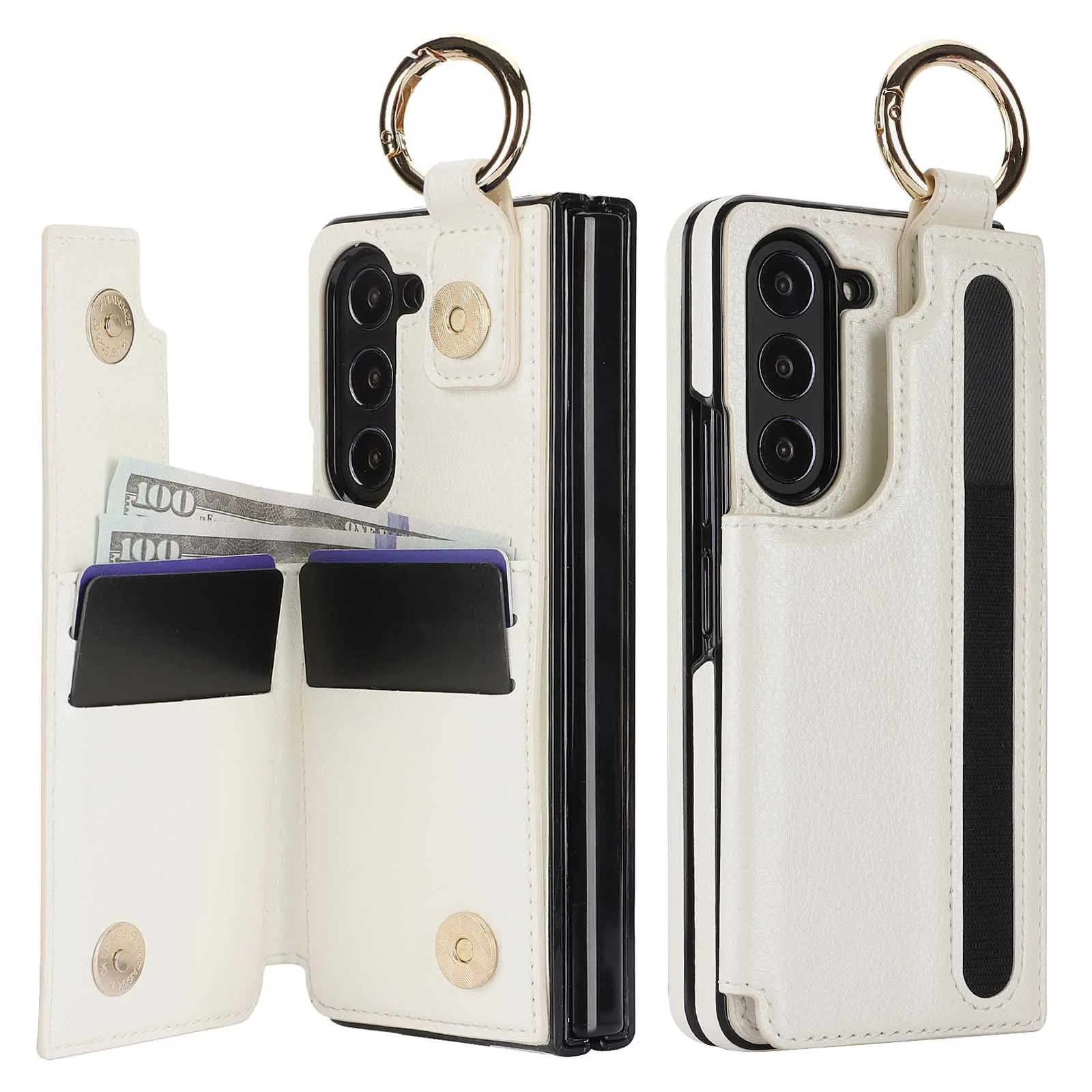Luxurious PU Leather Ring Phone Case with Wallet & Card Slot for Foldable Phones (No Pen)