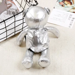Eco-Friendly Gold Coated Bear Design Reusable Cotton Tote Bag with Waterproof Lining (Silver)