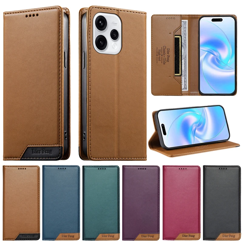 Elegant Leather Flip Phone Cover with Magnetic Wallet Feature