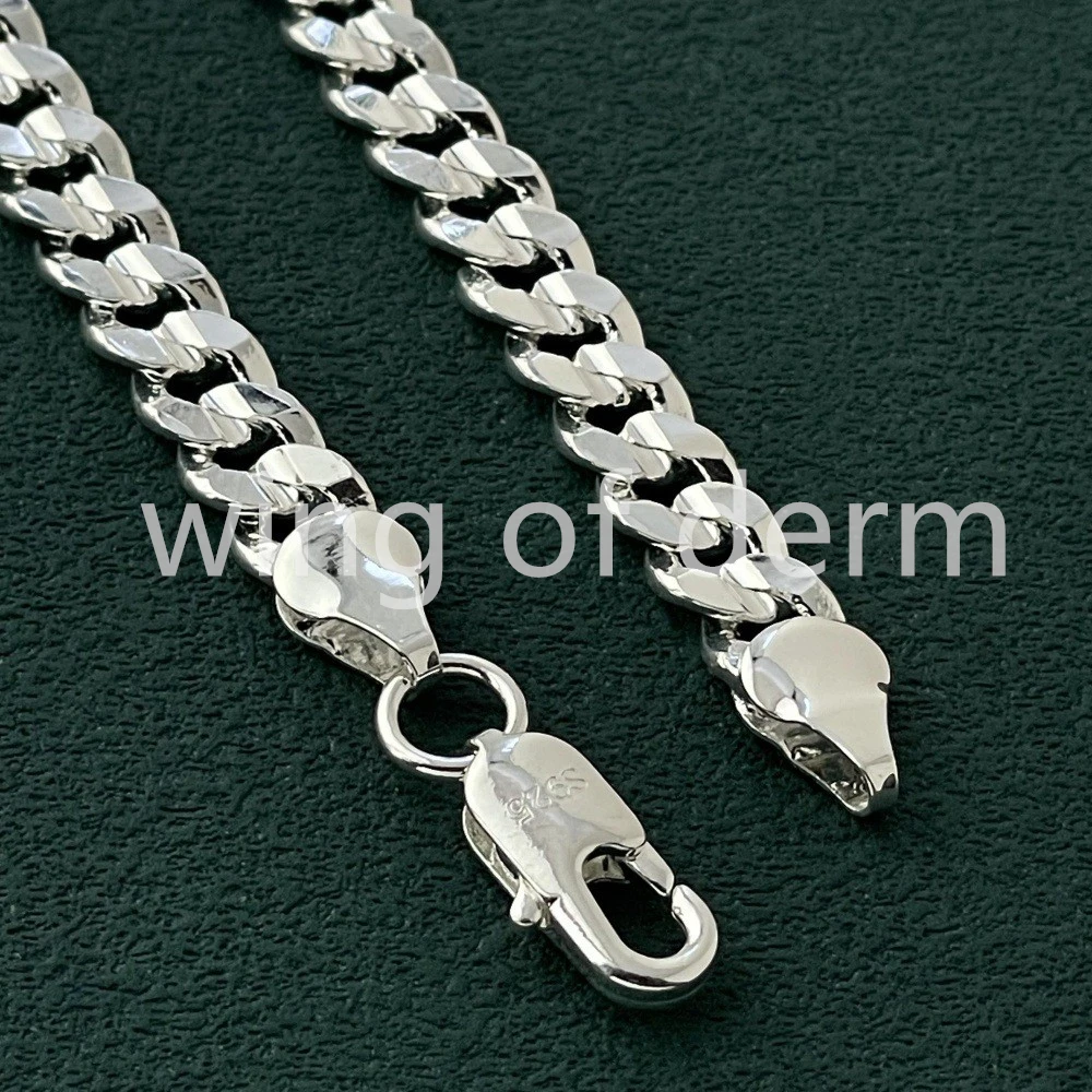 50-60cm 925 Sterling Silver 7mm Men's Cuban Sideways Necklace Bracelet Set Luxury Quality Jewelry Accessories
