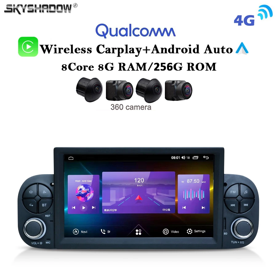 8Core Ips 8G + 256G 4G Lte Carplay Auto Android 13.0 Lettore Dvd Per Auto Mappa Gps Wifi Radio Bluetooth Per Fiat Panda 2013 - 2019 2020