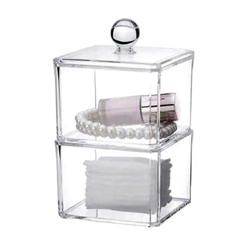 

Держатель ватных палочек, легкая организация, Штабелируемая банка Qtip для ванной комнаты, прозрачный офисный держатель для туалетного столика, диспенсер с крышкой для губной помады