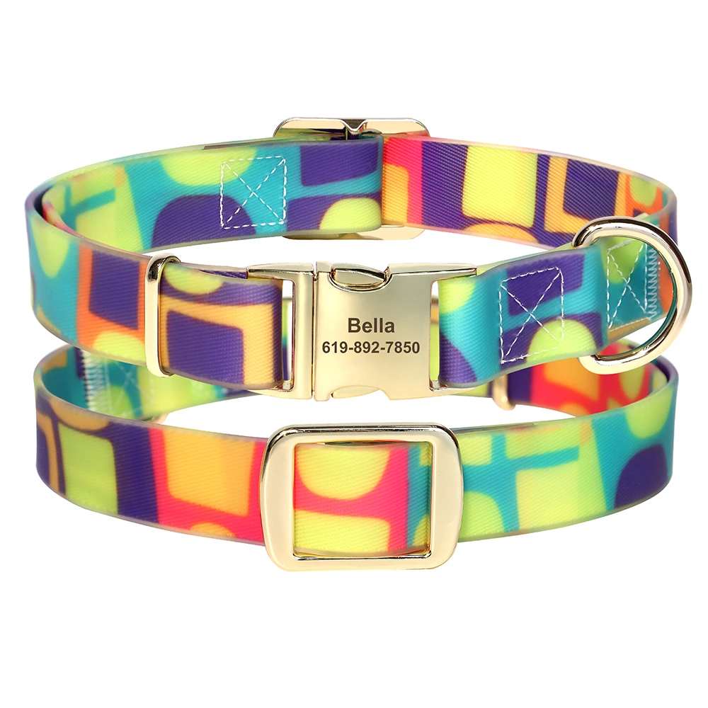 Custom Waterproof PVC Dog Collar with Personalised Name Plate Water