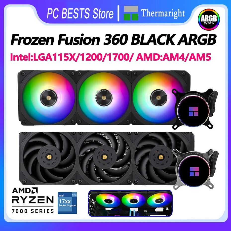Thermalright Frozen Fusion 360 Black Argb Radiatore Di Raffreddamento Ad Acqua Integrato Cpu Liquid Cooler Intel 1700 115X 1200 Amd Am4 Am5