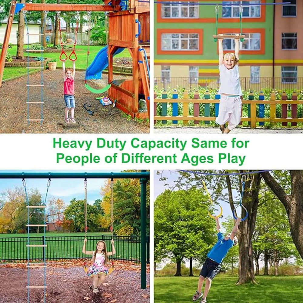 Warrior Obstacle Course For Kids And Adults - 65FT Slackline With Tree Climbing Rock Holds, Swing Seat, Monkey Bars, Ring Wheel, 5