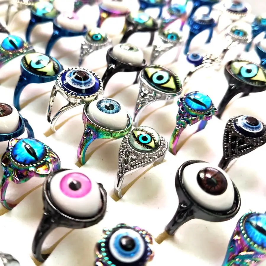 Evil Eye Finger Ring Set - Gothic Eyeball Dragon Claw Cuff Ring For Men & Women, Adjustable Size Alloy Punk Jewelry - View #6