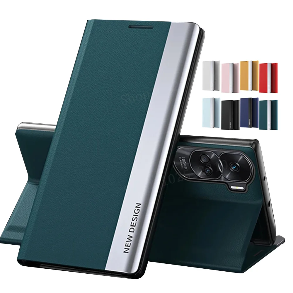 Premium Flip Leather Phone Case with Shockproof Kickstand and Plated Back Cover