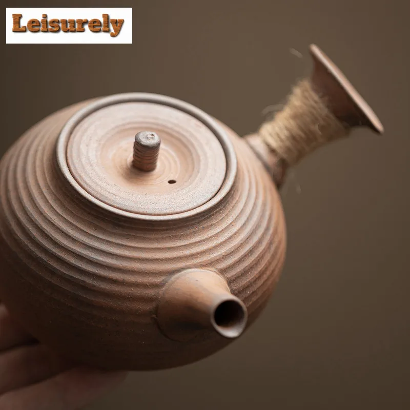 220ml Old Rock Clay Coarse Pottery Side Handle Teapot Retro Tea Infuser Pot Tea Making Kettle with Filter Tea Services Ornaments