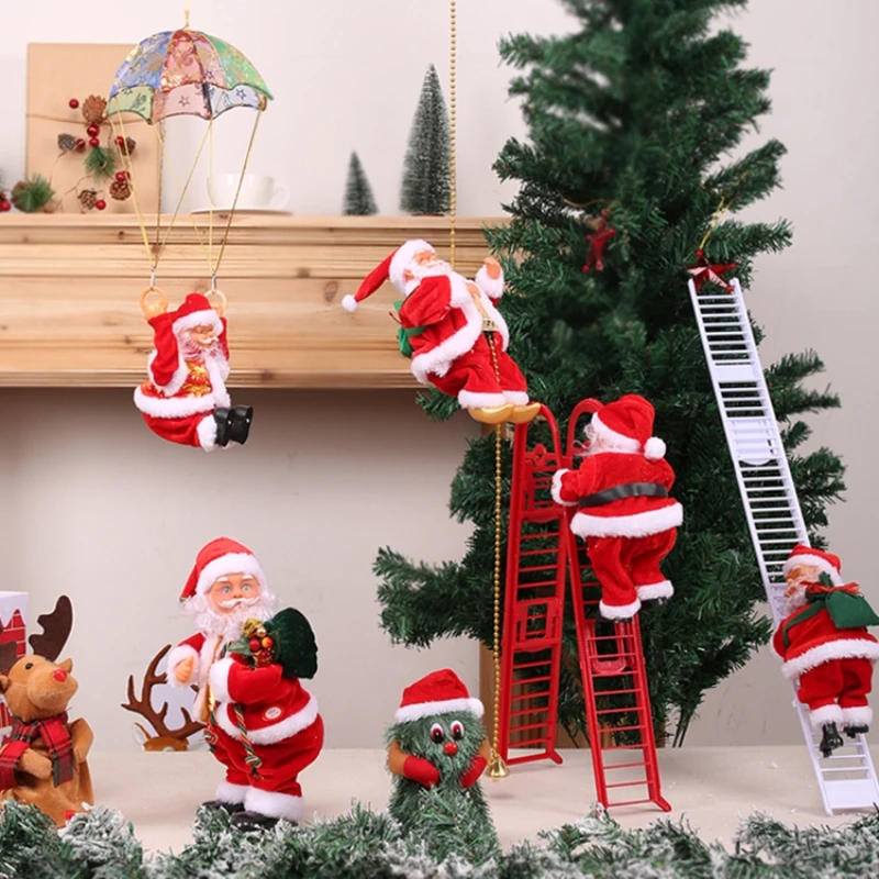 Christmas electric Santa Claus climbing ladder plush doll creative music father Christmas kid toy gift new year decoration