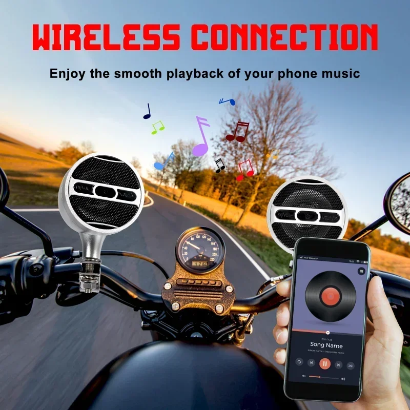 오토바이 스테레오 블루투스 스피커, 오토바이 오디오 MP3 FM 라디오, LED 분위기 조명 포함, 3 인치