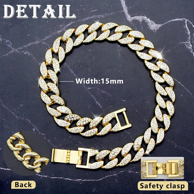 Dog Cuban Gold Chain Luxury Diamond Dog Collar Pet Metal Necklace Jewelry Accessories for Small Medium Large Dogs Cats Pet Gift 5