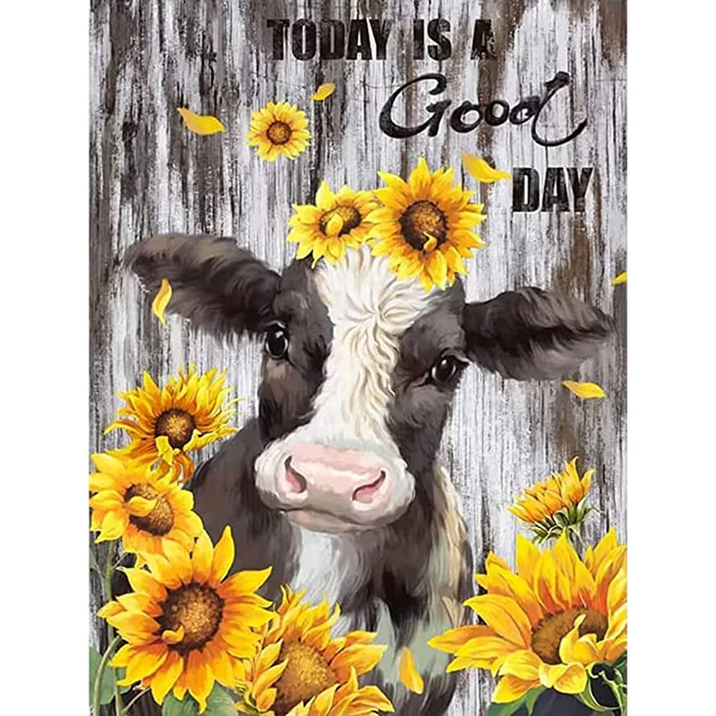 

DIY Diamond Painting Mosaic Drill Cow Colorful Flower 5D Diamond Animal Picture Full Square Cross Stitch Kits Home Decoration