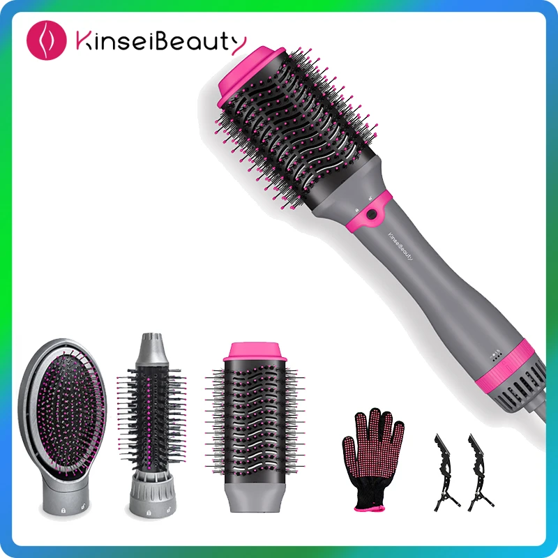 Hot air and negative ions hair styling brush 4 in 1 with 1200 watts, multifunctional hair dryer brush set with 4 brush heads