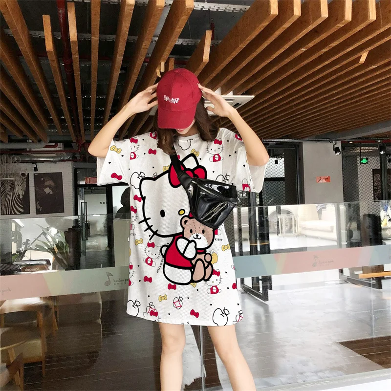 Hello Kitty Summer Cartoon Clothes For Fashion Women Oversize